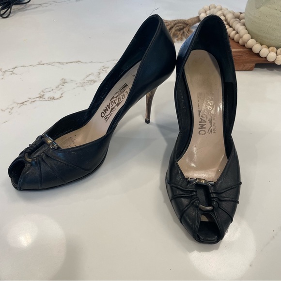 SALVATORE FERRAGAMO Black Peep Toe Heels! - Picture 2 of 10